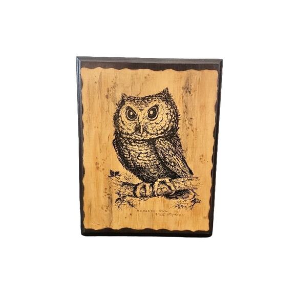 Screech Owl Wood Art Wall Decor Signed 11" Custom Artwork - Picture 1 of 10